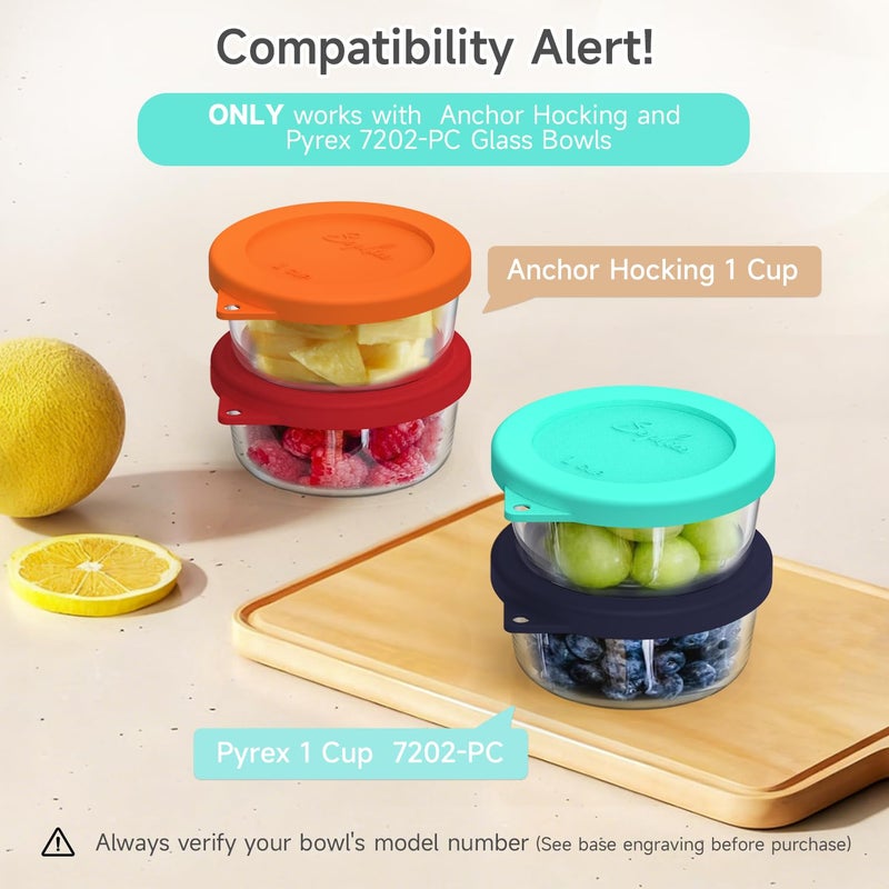 Sophico 1 Cup Round Silicone Storage Cover Lids Replacement for Anchor Hocking and Pyrex 7202-PC Glass Bowls (Container not Included) (Mint - 2 pack) - Image 2